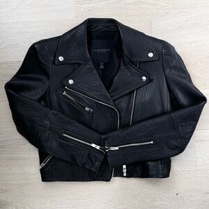 Club Monaco Collection Cropped Leather Biker Moto Jacket - Size Small